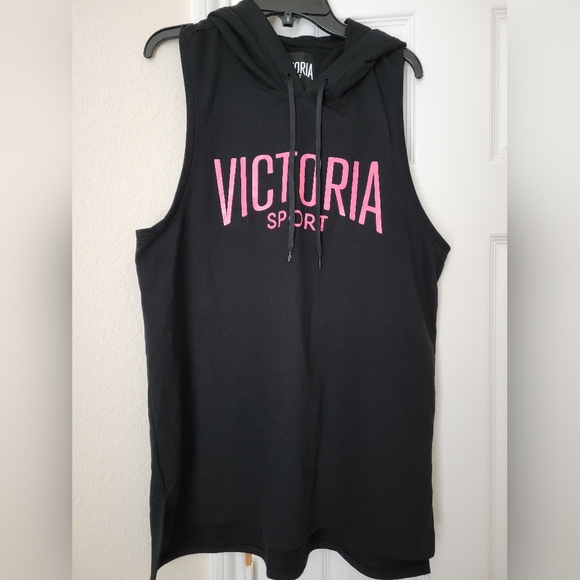 NWOT•Victoria's Secret Sport Sleeveless Tunic Razorback Hoodie•Black&Pink•Small - Picture 7 of 9